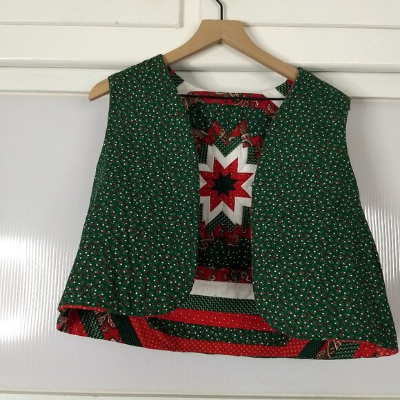 Handmade Christmas Quilted Vest Folded Star Pattern Intricate Holiday OOAK - Picture 11 of 16